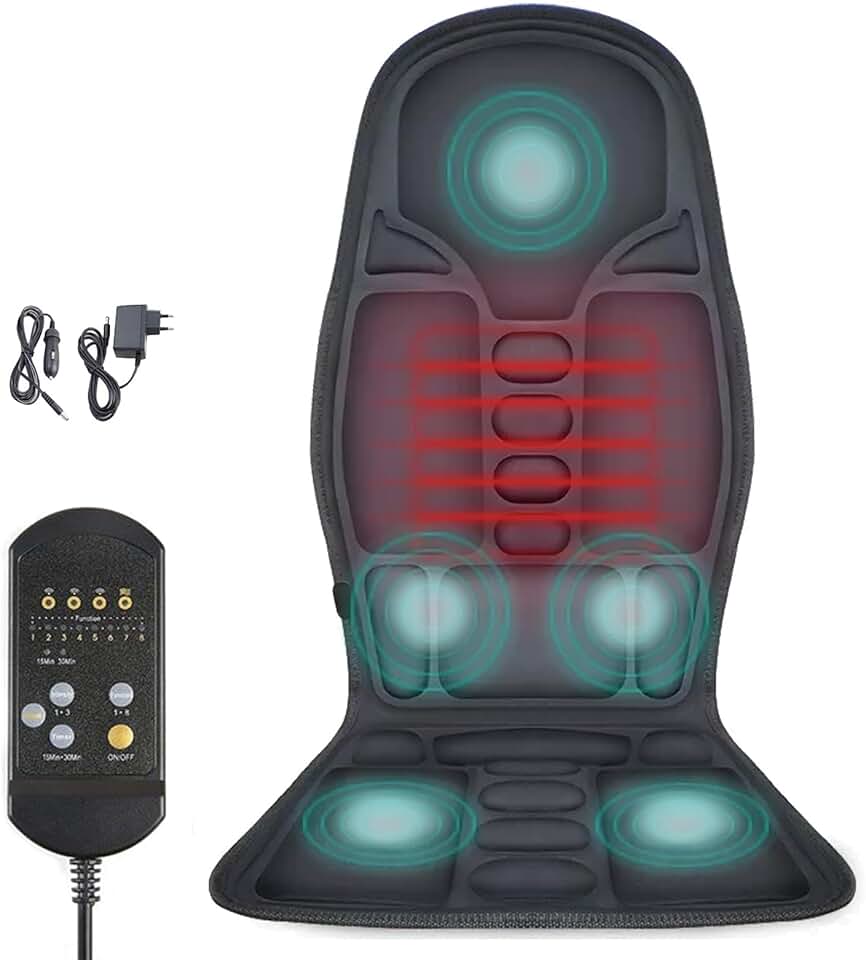 Assento Massageador Térmico com Controle,Esteira Massageadora 8 Motores,8 Modos de Massagem,3 Intensidades,Alívio de Dores nas Costas e Relaxamento Profundo para Cadeira de Escritório,Sofá e Carro