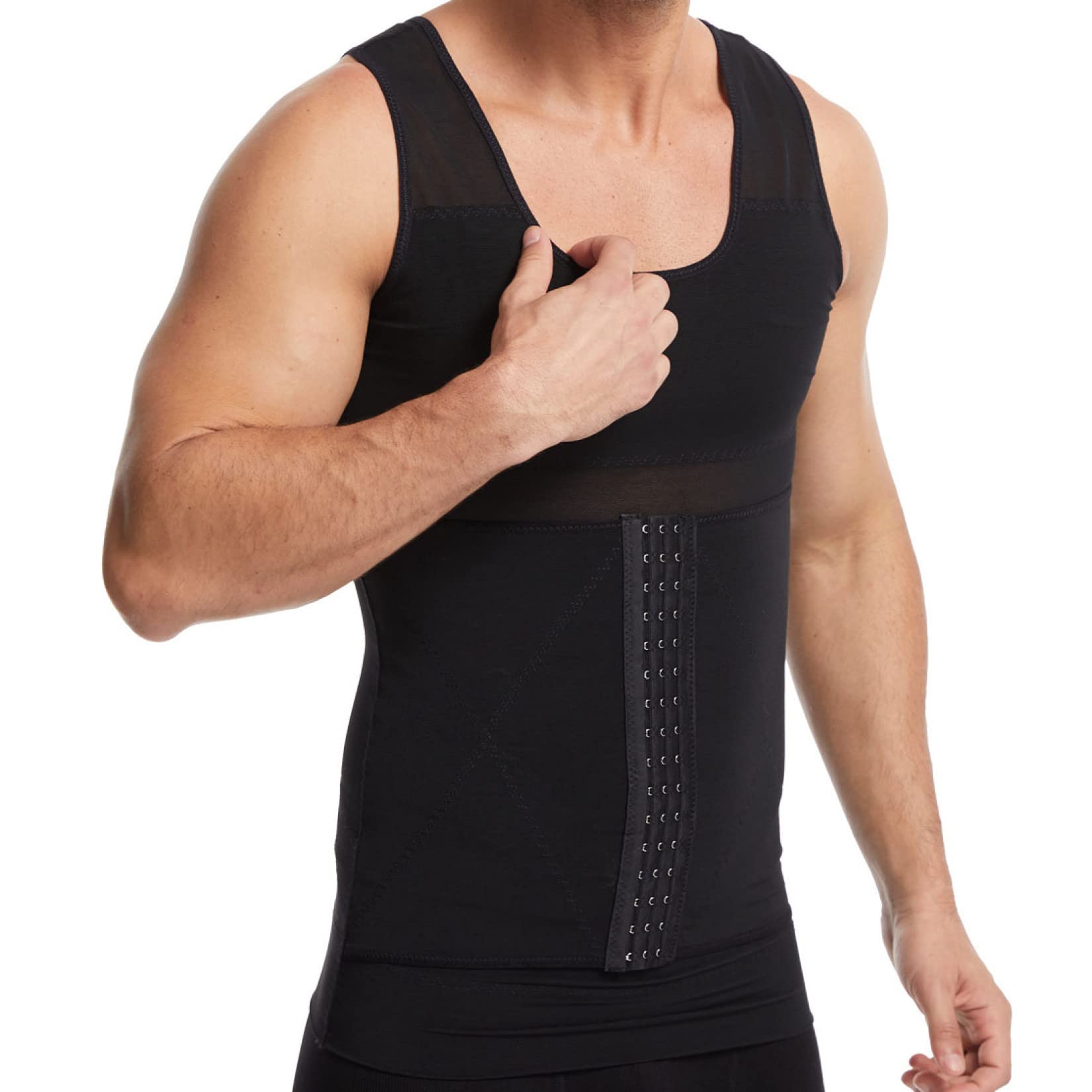 Hombres Fitness Body Shaper - Crochet Cintura Cincher Fajas Estiramiento Abdomen compresión Camiseta sin Mangas Ropa Interior para Gimnasio