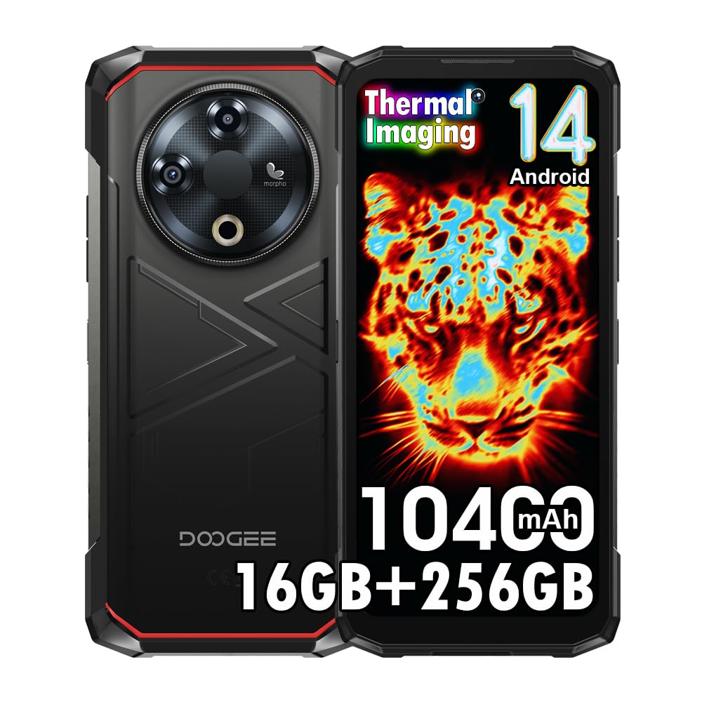 Fire 6 Thermal Móvil Robusto Desbloqueado, 10400mAh 18W, 16GB+256GB/2TB 4G Android 14 Teléfono, 6.56'' HD+ 90Hz, 50MP+8MP Cámara, IP68/IP69K/Face ID/3 Slot/OTG (Negro)
