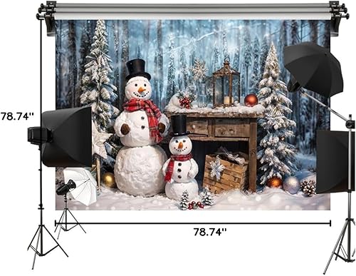 Miniatura 6 de Kate Telón de fondo de muñeco de nieve de Navidad de invierno de 6.5 x 6.5 pies (6.6 x 6.6 ft) con diseño de árbol de nieve pintado para