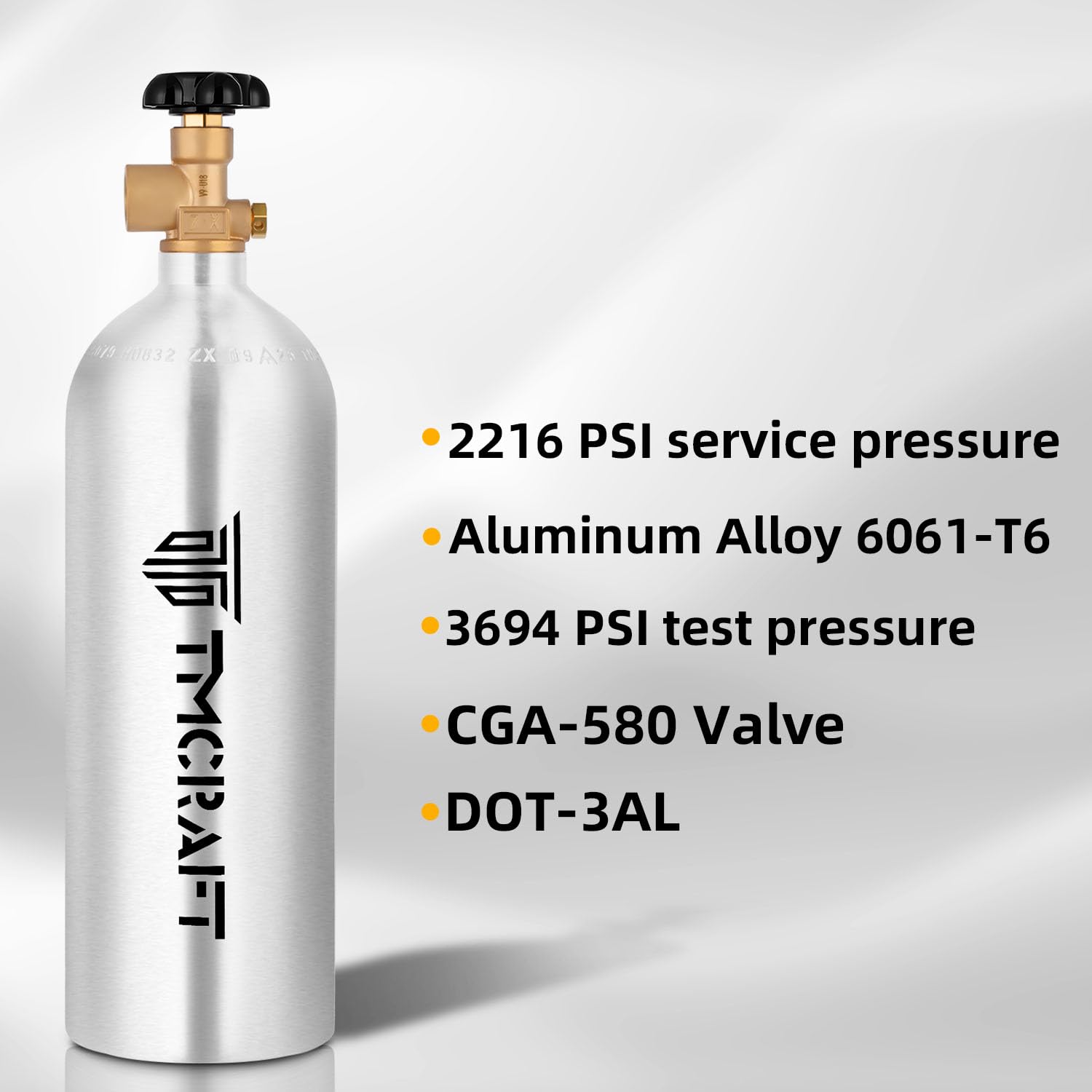 TMCRAFT 22 Cu.Ft DOT Nitrogen Cylinder, Aluminum Alloy, CGA-580