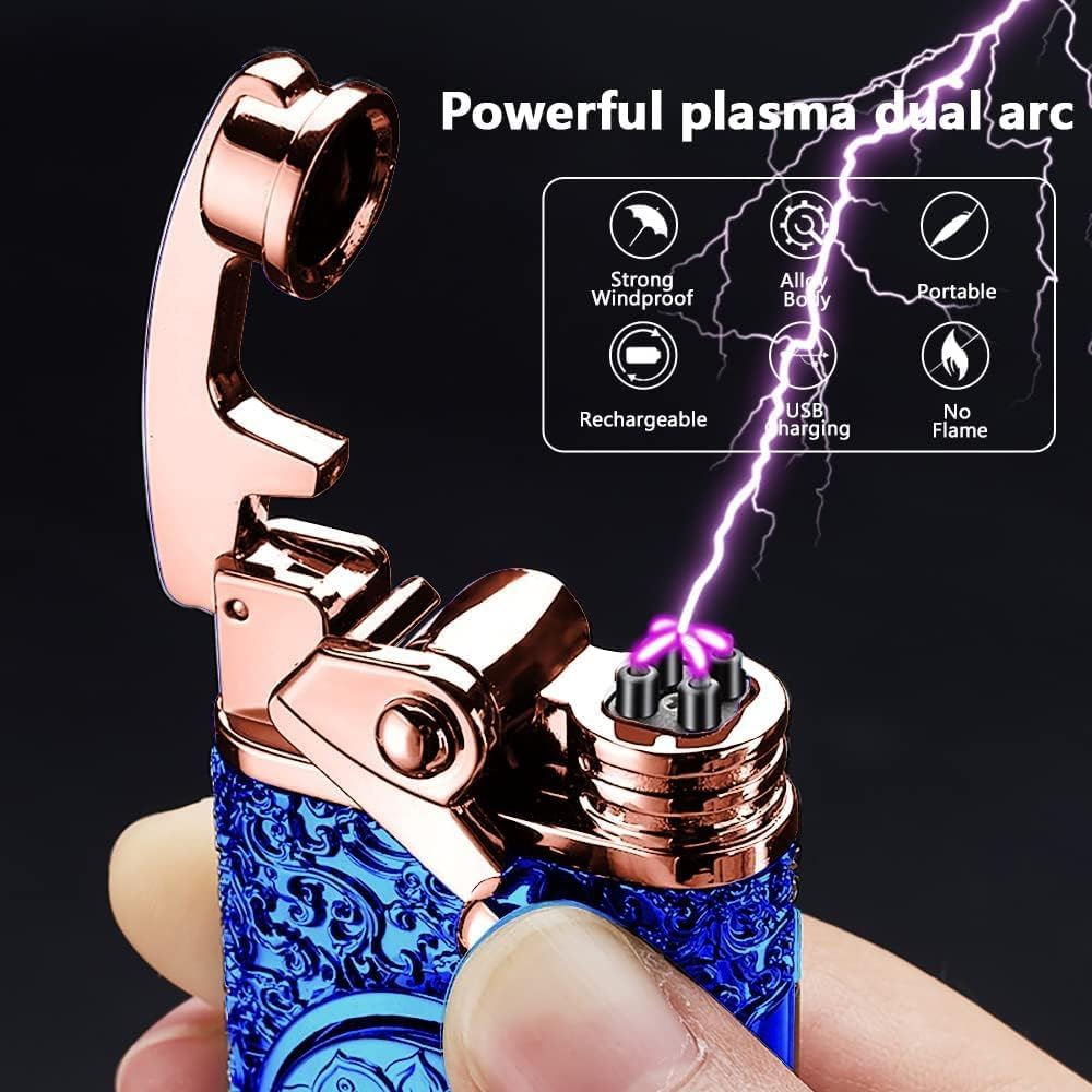 GADATOP Briquet électrique à arc plasma sans flamme rechargeable USB-C (bleu)