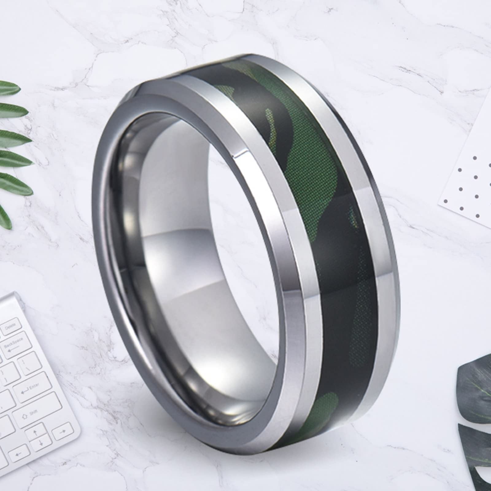 AmDxD Collar de pareja para él en tungsteno, 2 unidades, colgante de camuflaje, patrón de pareja, plata para mujer y hombre, ancho 8 mm, longitud de la cadena: 50 cm, 60 cm, tungsteno, Sin Zikonia