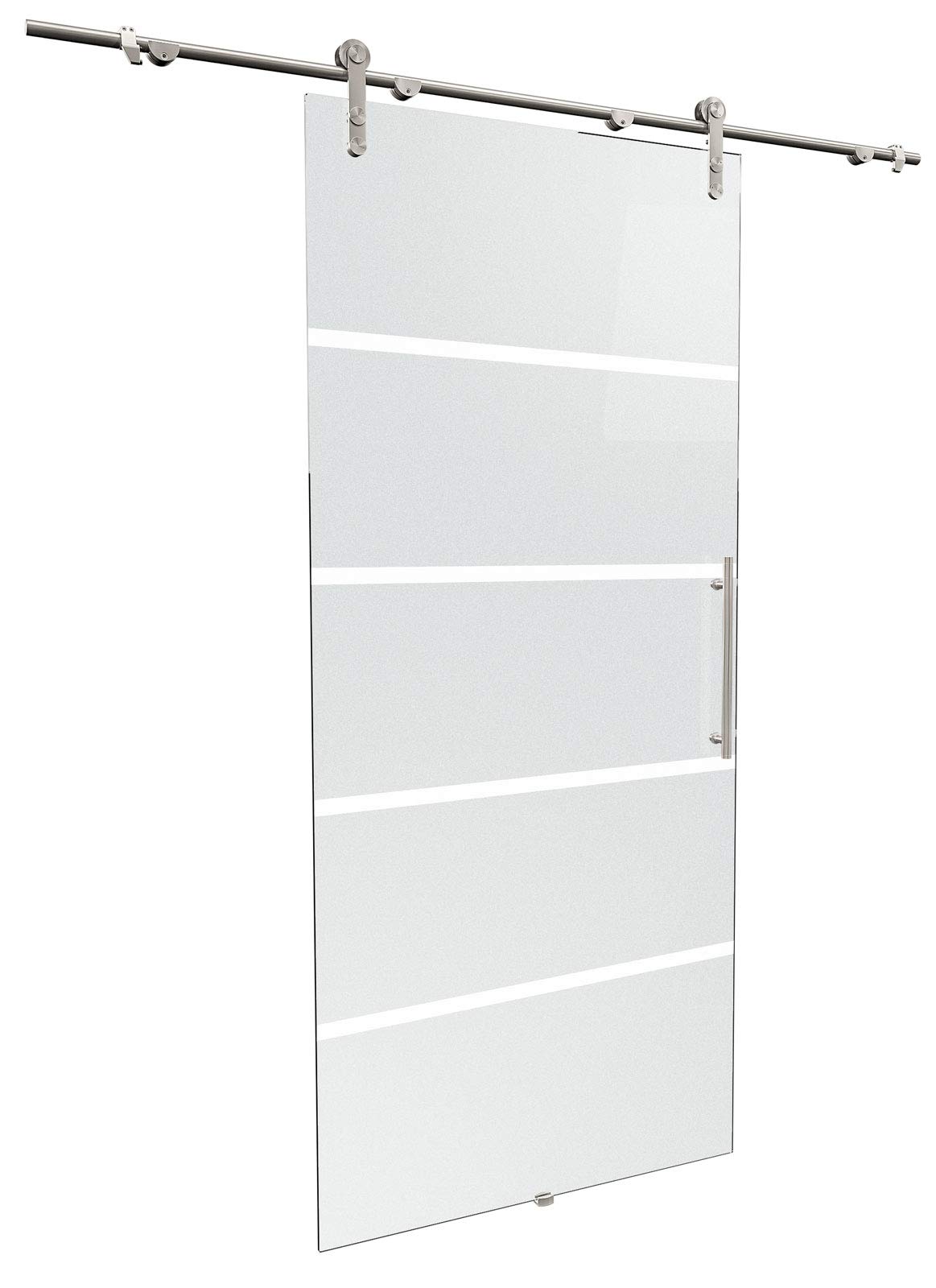 inova Glas-Schiebetür offene Schiene 900 x 2080 mm Blockstreifen Edelstahl Komplettset mit Lauf-Schiene und Stangengriff