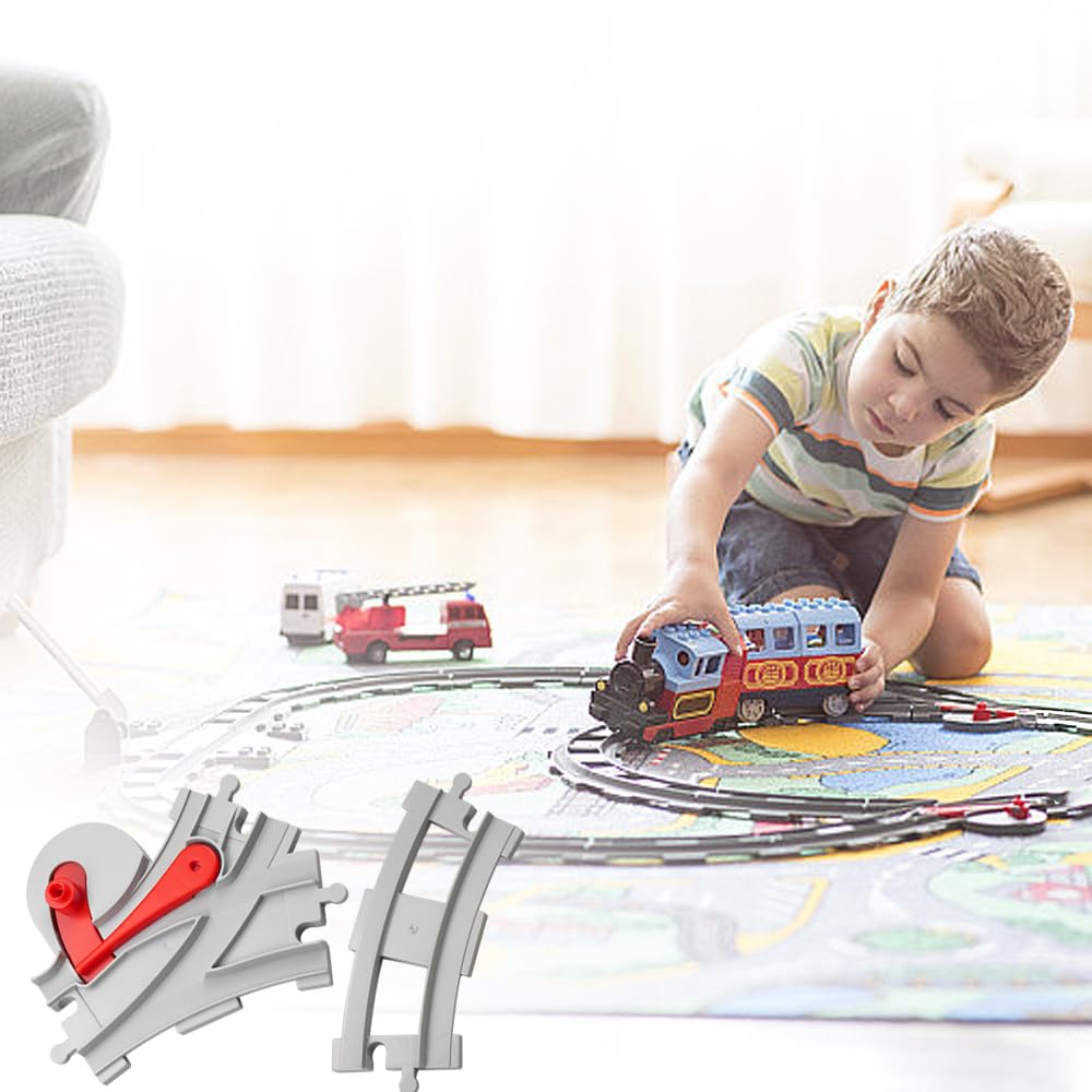 48 Piezas City Vías para Tren de Juguete Vías de Tren con 35 Carriles Curvados, 11 Carriles Rectos, 2 Carriles Cruzados, Accesorios de Trenes para Niñas y Niños