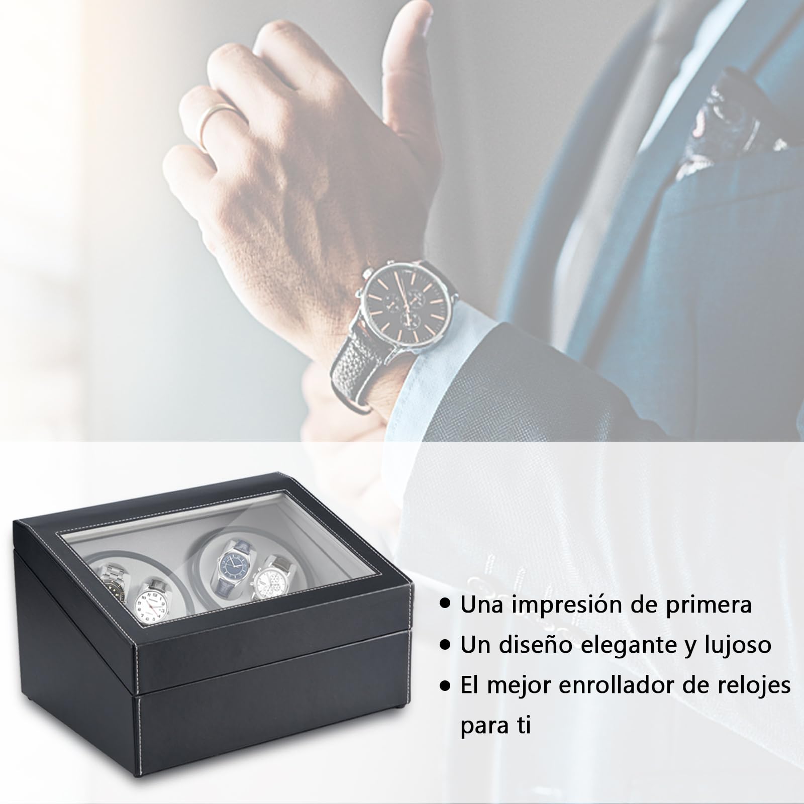 Caja de Carga automática Ultra silenciosa para Relojes de Lujo Caja de Reloj de Cuerda automática para 4 Relojes de Pulsera Relojes mecánicos automáticos