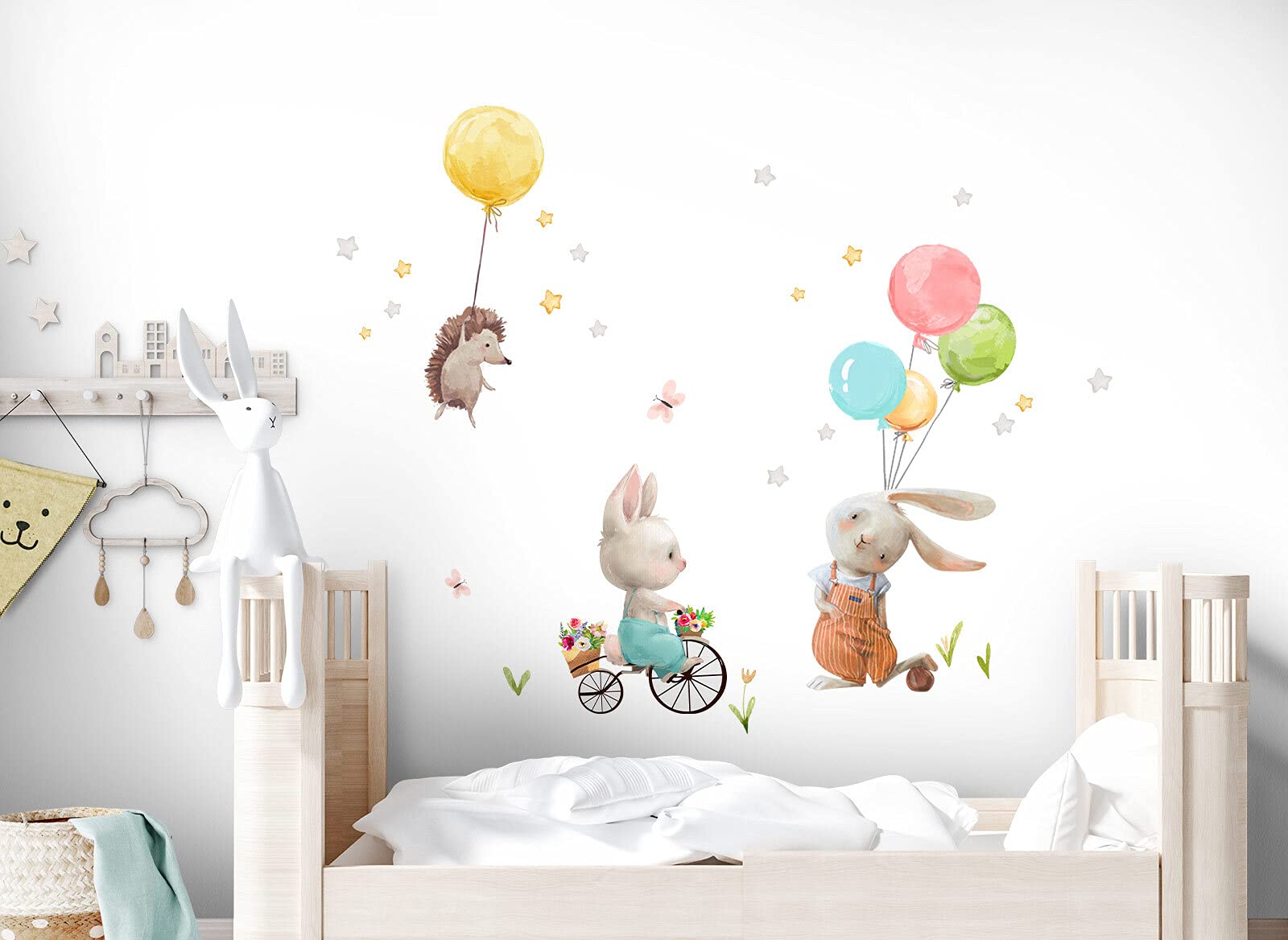 Little Deco DL5017-03 Muursticker Maan Dieren Muursticker Kinderkamer Ballon Beer Boho Muursticker Olifant Konijn Babykamer Slaapkamer Wanddecoratie