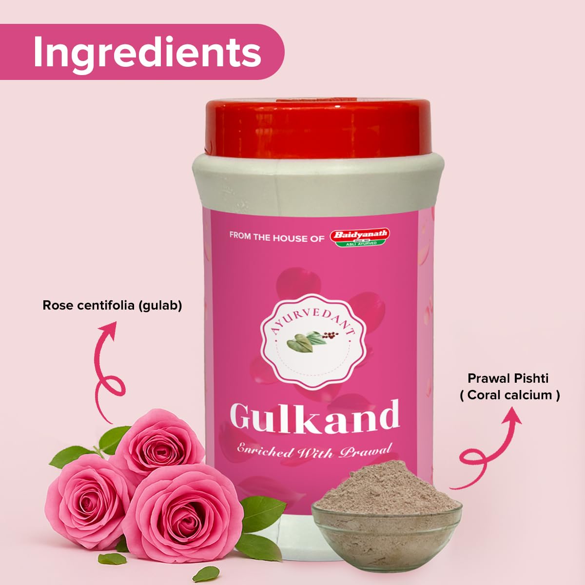 Ayurvedant Gulkand Gummy Enriched with Prawal Sun-cooked Indian (Rose Petal Jam) - 400gram |From The House Of Baidyanath.