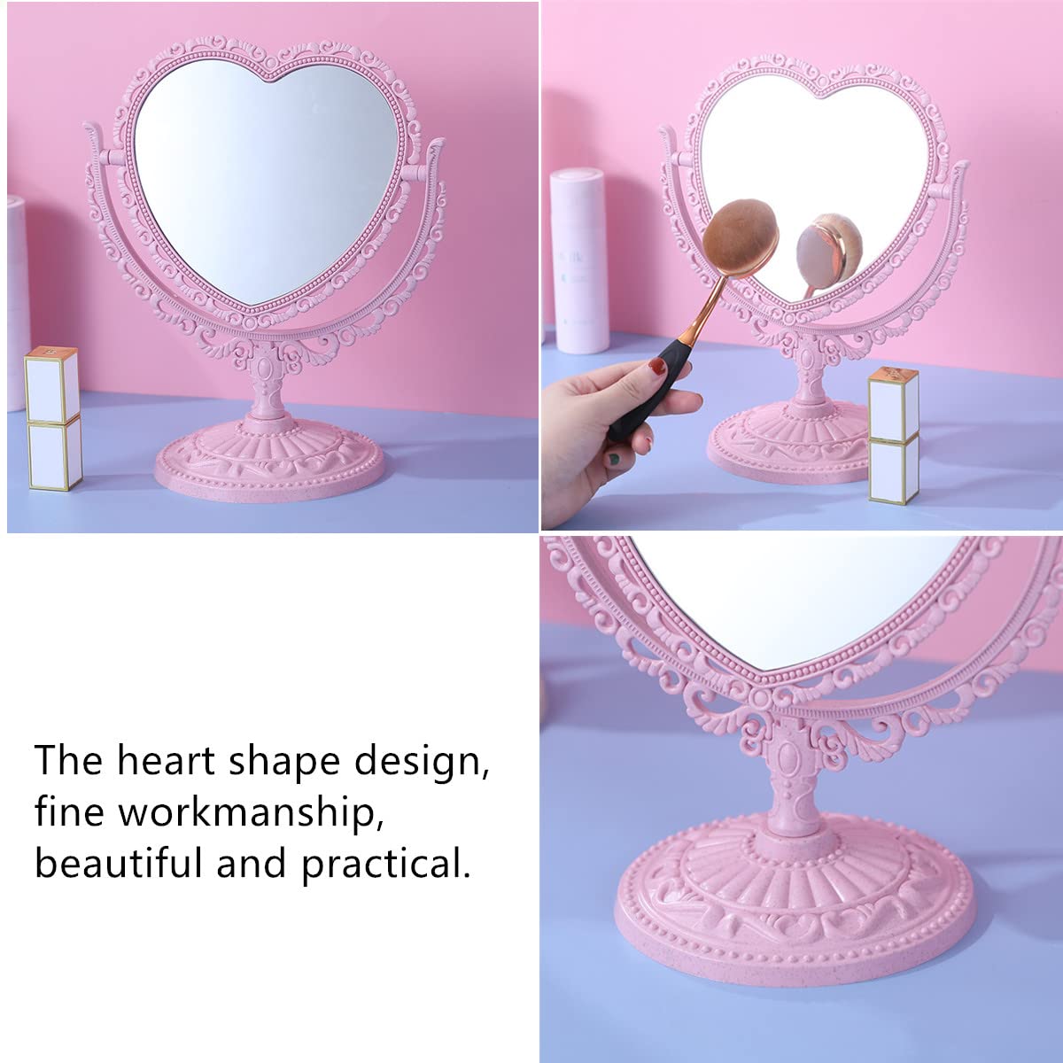 Miroir D'Amour Miroir De Maquillage De Bureau Miroir De Courtoisie Mural à Double Usage Pour