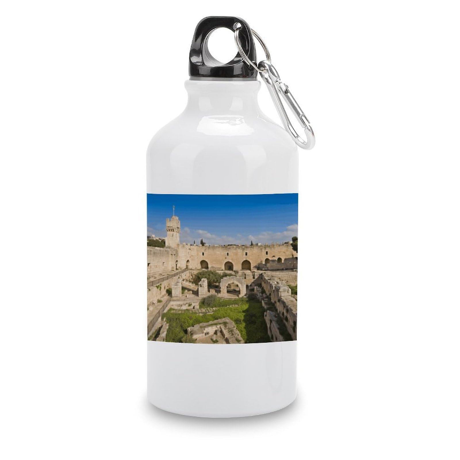 VstaDank Israel at The Tower of David Water Bottles Aluminum Sports Water Bottle with Lid&Hook Buckle Fashion Vacuum Insulated Water Bottles Hydration Flask Leak Proof Tumbler Keep Cold&Hot