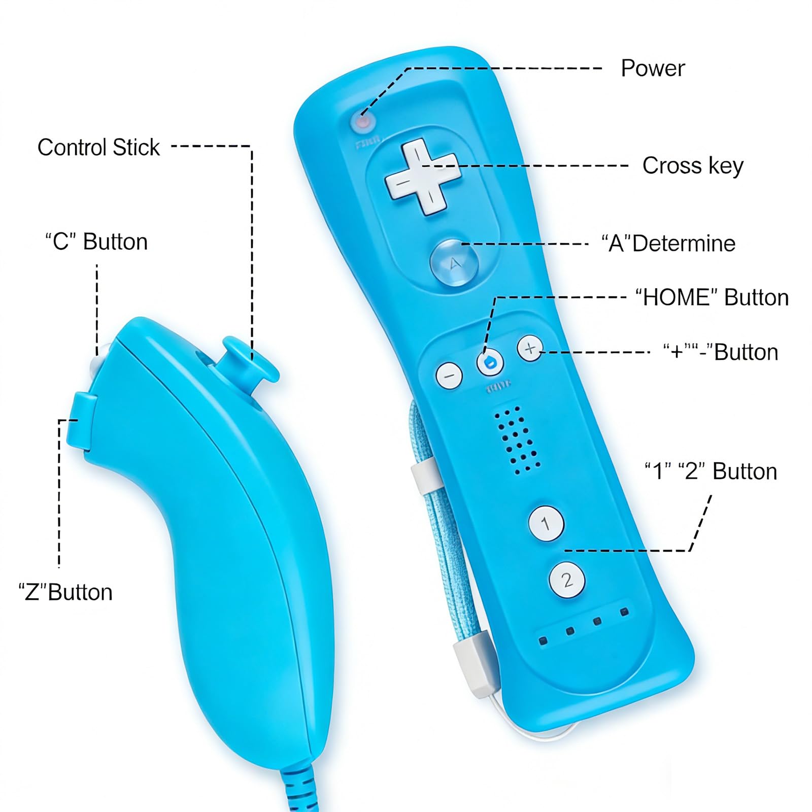 Funmo Controller für Wii Remote Plus Controller -Wi-i- Fernbedienung mit Motion Plus und W-ii-Nunchuck Con-troller W-ii Kontroller W-ii Vernbedinung Ersatz für Wii/WiiU (B)