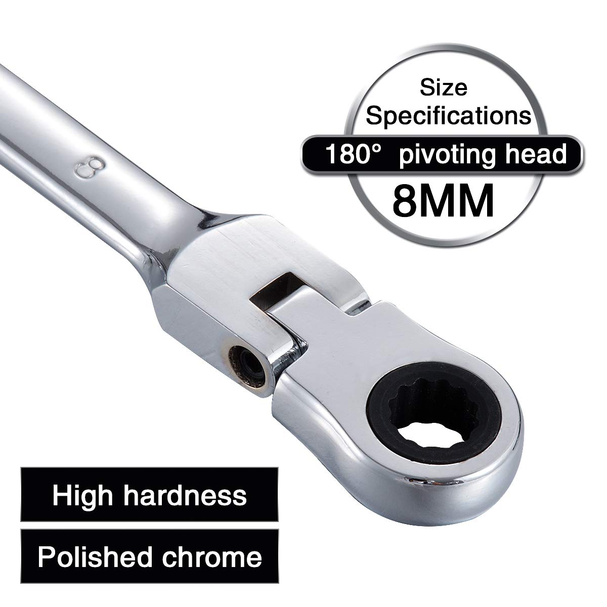 KATUR Chiave combinata a cricchetto 8 mm, chiave a cricchetto con testa flessibile, design industriale a doppio uso, utensile metrico professionale in acciaio al cromo vanadio