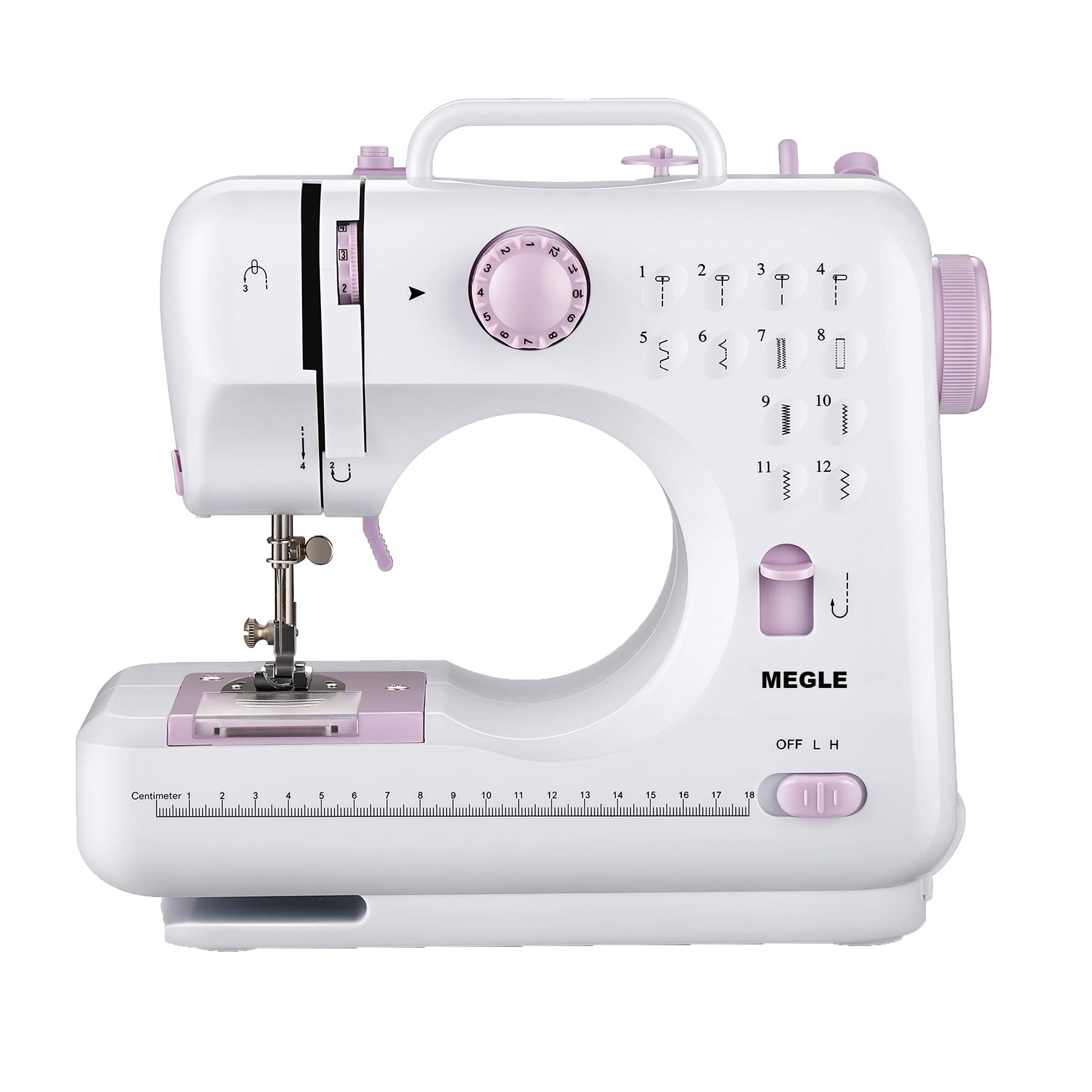 Machine à coudre pour débutants, machine à coudre multifonctionnelle pour la maison, pédale, guide rapide, enfilage automatique, double fil et double vitesse, 12 points intégrés, MEGLE FHSM-505
