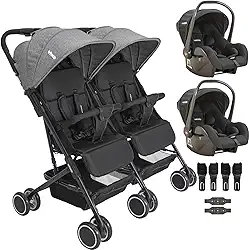 Carrinho Kiddo para Gemeos com 2 Bebe Conforto Mascote Grafite