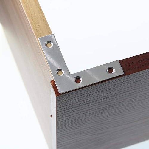 Miniatura 7 de Paquete de 10 placas de soporte de reparación de acero inoxidable en forma de L, soporte de esquina plana para madera, fijación de metal, soporte de