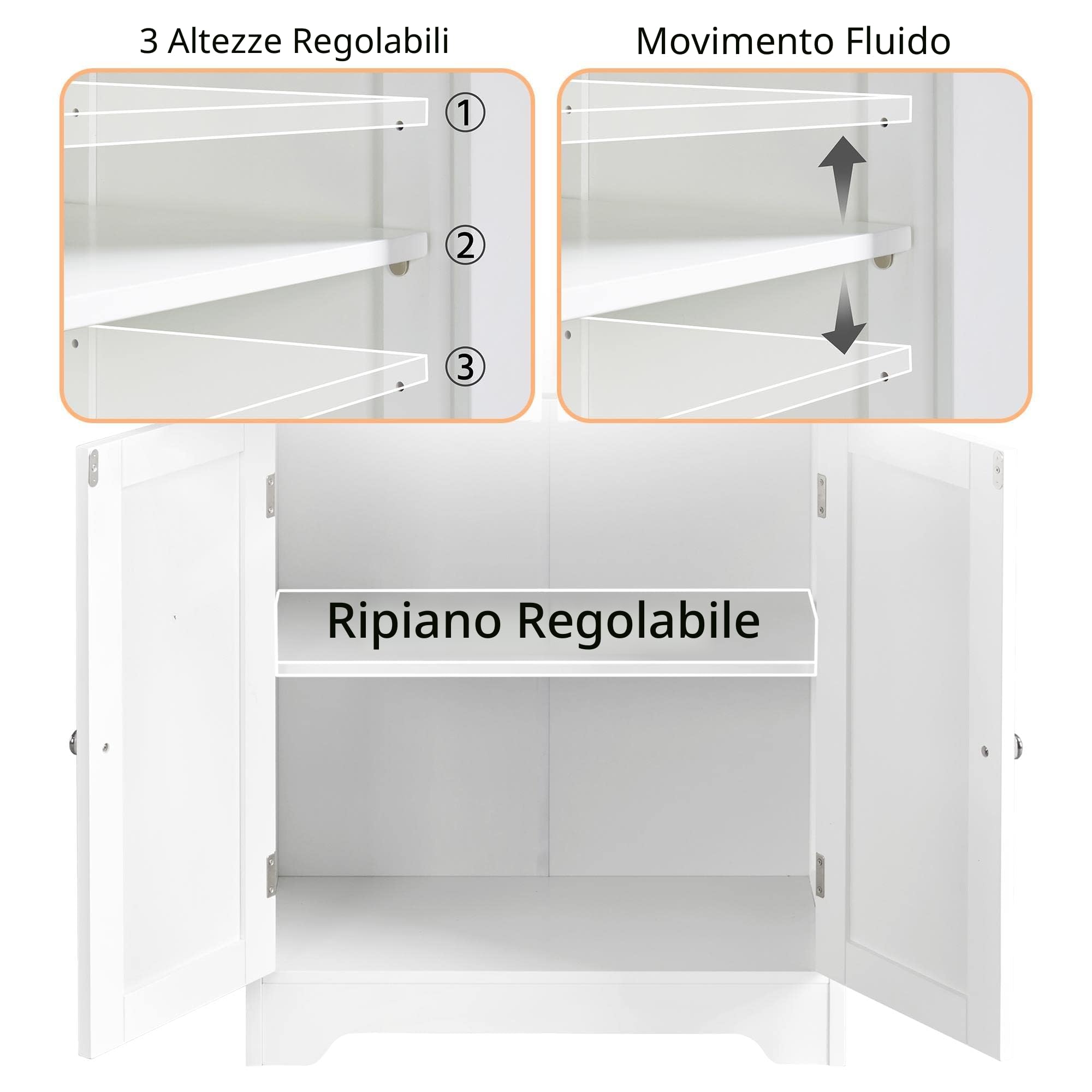 Yaheetech Armadietto Bagno a Terra Mobietto Autoportante Mobile Bagno Portaoggetti Moderno Armadio da Terra con Cassetti e Ante Salvaspazio Salotto Cucina Soggiorno Bianco 60 x 30 x 104,5 cm