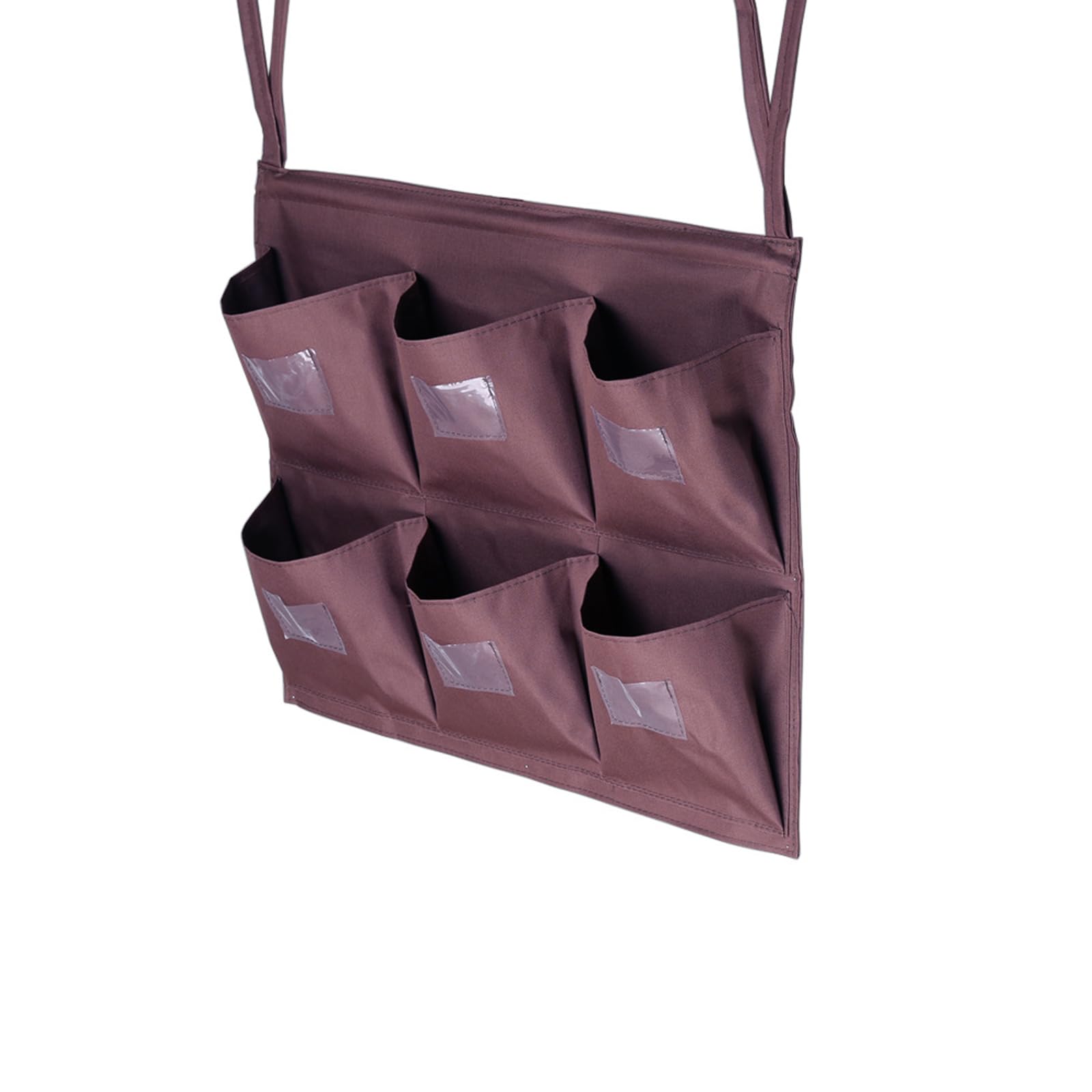 Replacement Janitorial Cart Bag, High Capacity Waterproof Thickened Housekeeping Commercial Janitorial Cleaning Cart Bag with 6 Brass Grommets - 25 Gallon (Horizontal 6-Pocket - Brown)