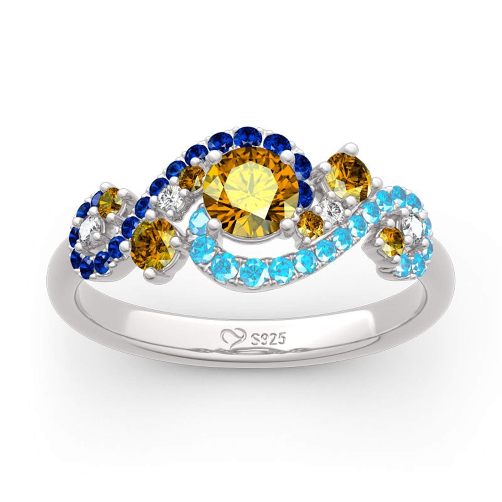 JeuliaPromise Engagement Wedding Ring Set The Starry Night Round Cut Sterling Silver Bridal Ring Fashion Anniversary Valentine's Day for Her With Gift Jewelry Box