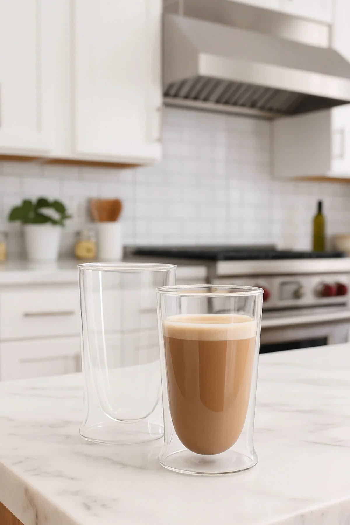 Çift Cidarlı Uzun Model Cam Kokteyl, Meşrubat, Latte, Su Bardağı, 350 ML, 1 Adet - 12323