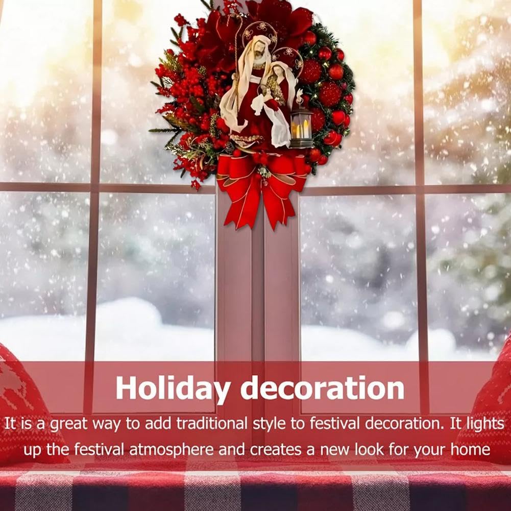 Amazon.co.jp: ライト付きキリスト降誕シーンクリスマスリース、玄関