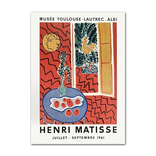 MRTURK Póster retro de Henri Matisse《Bodegón》 Arte mural de Henri Matisse Henri Matisse Impresiones Henri Matisse Lienzo Painitng Cuadro de decoración del hogar 40x60cmx1 Sin marco