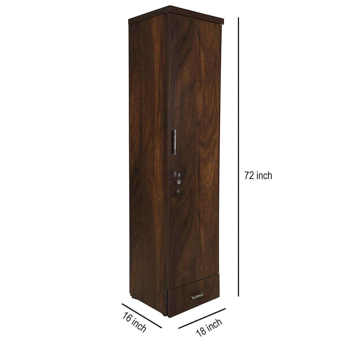 CASPIAN Engineered Wood 1 Door Wardrobe | Pre-Assembled Wooden Almirah for Bedroom Storage | Single Door Cupboard with Drawer, Hanging Space & Shelves | Compact Clothes Organizer | Brown 1