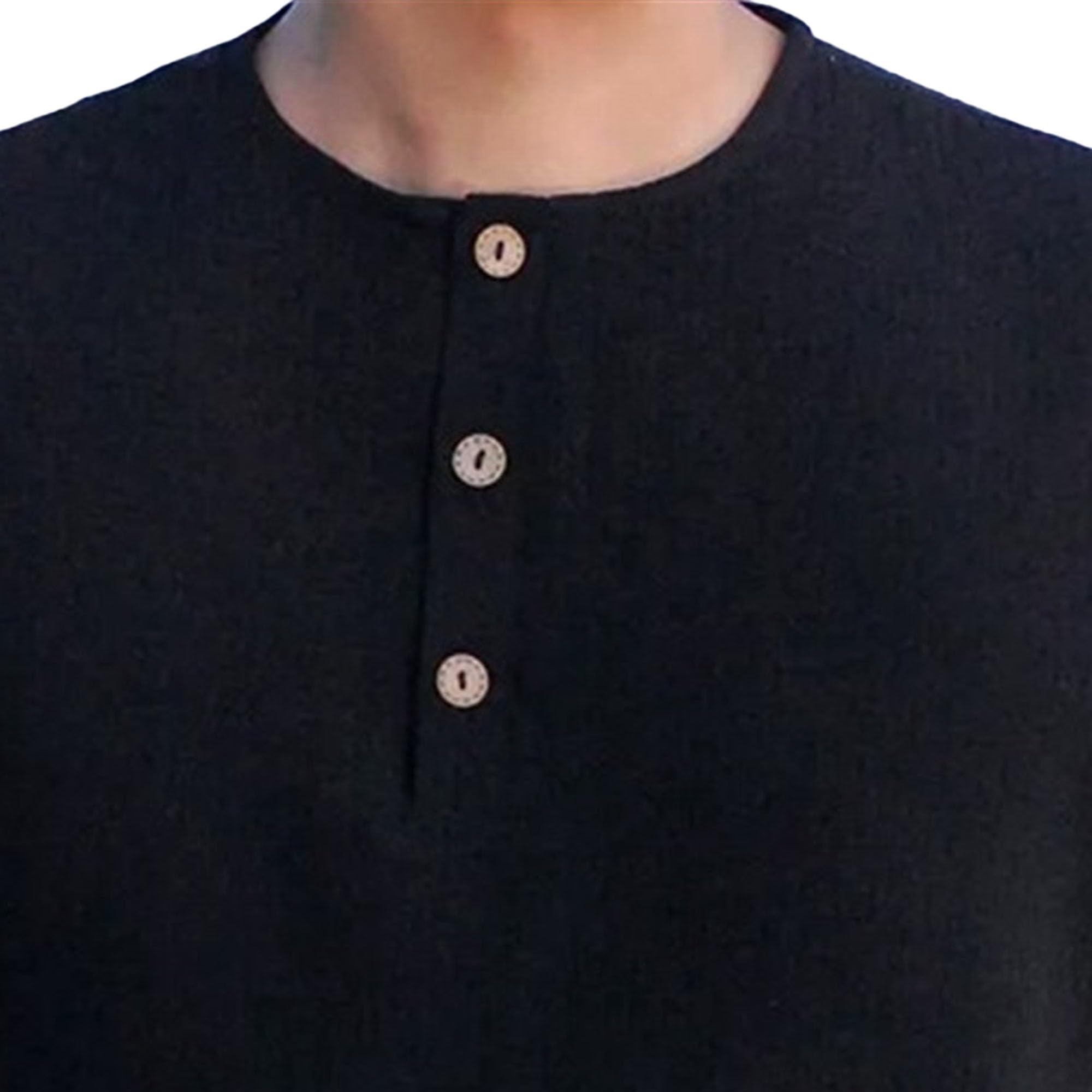 VgueElegc Men's Crew Neck Henley Shirt Tees Solid Color Soft Beach T-Shirt Short Sleeve Quarter Golf Shirts (Black,Medium)