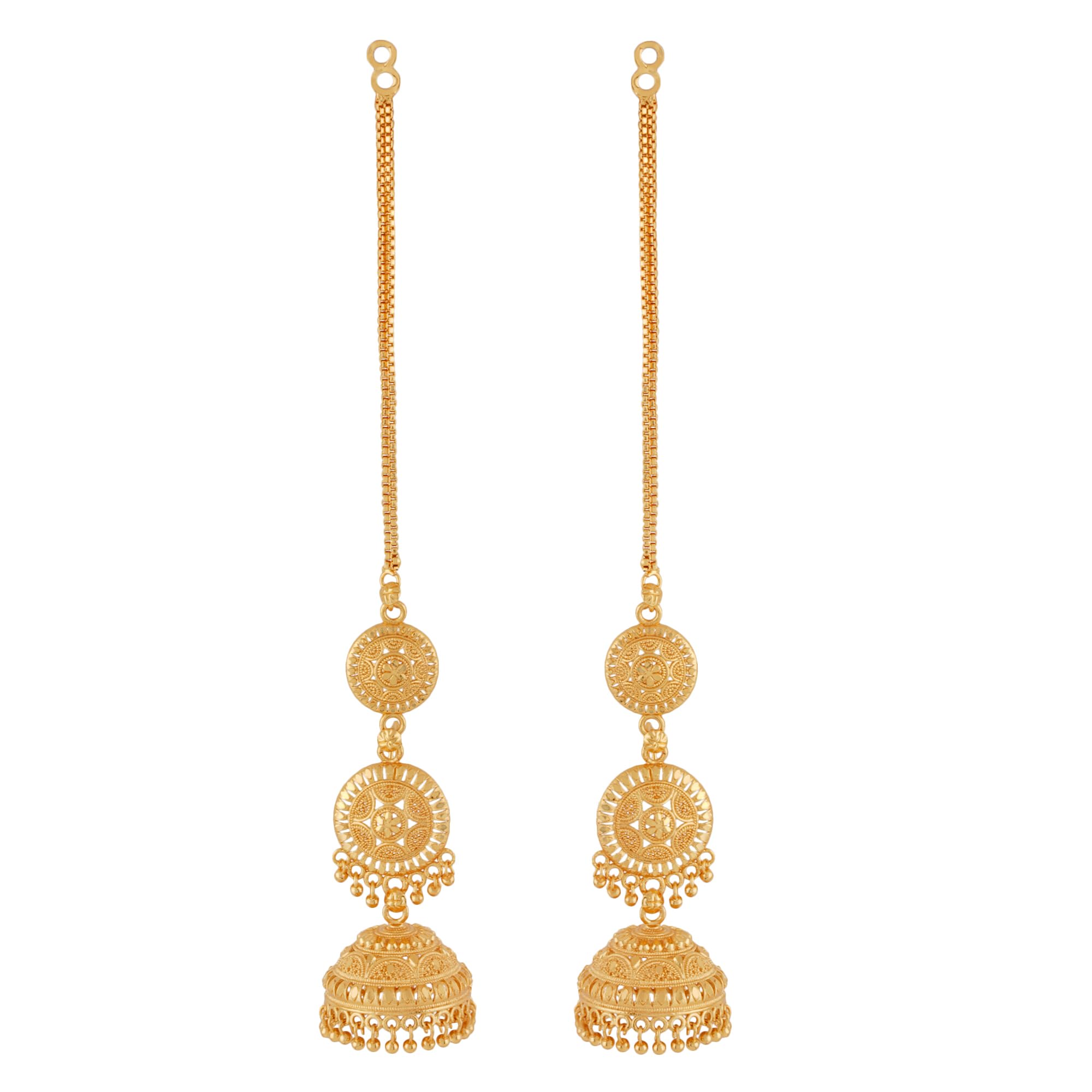 Shreyadzines Traditional Ethnic Collection Gold Plated Polish Jhumki Jhumka Earrings with Attached Ear Chains For Women
