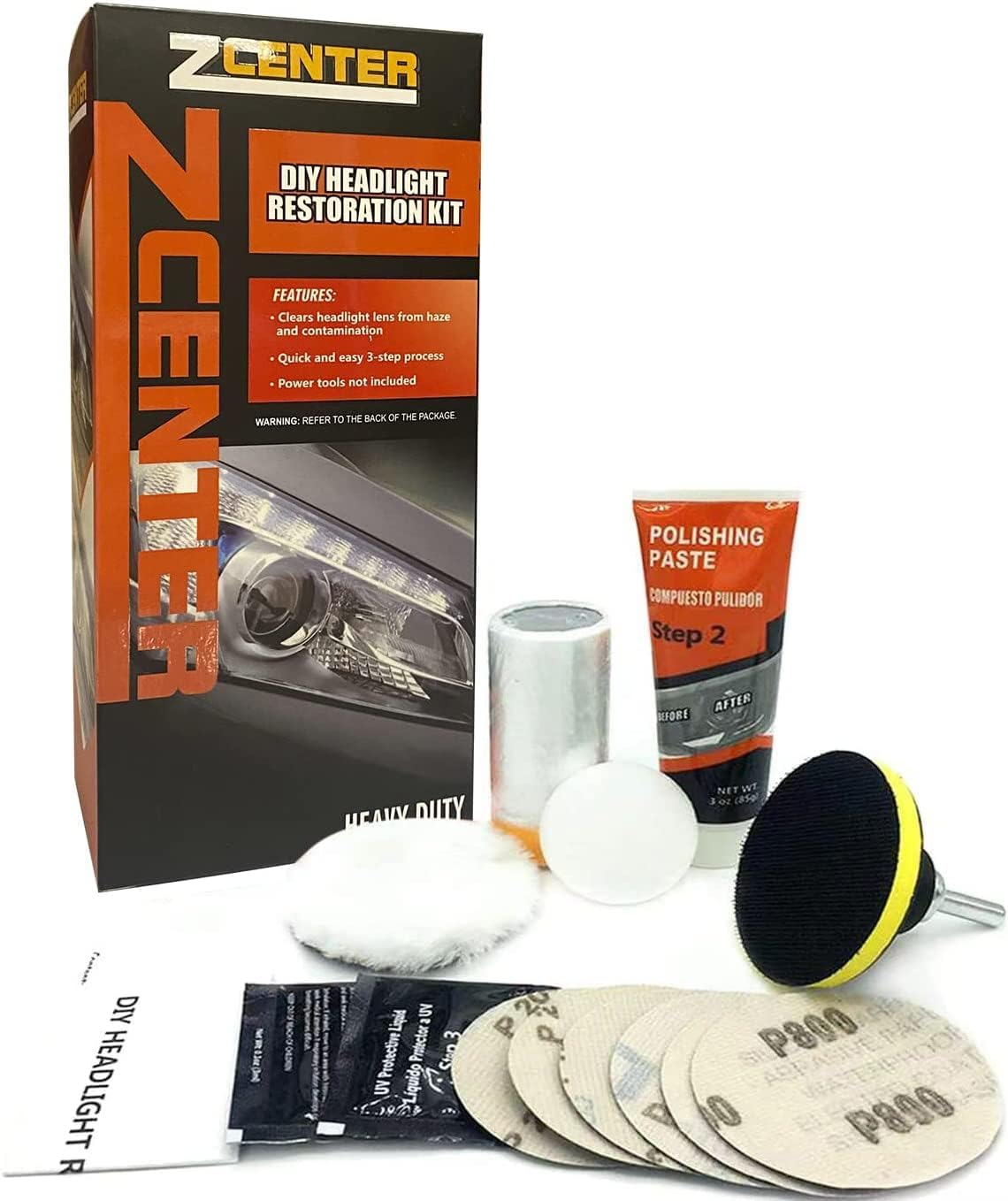 Kit De Polissage Phares Voiture - Rénovateur Pour Phares Jaunis Ou Rayés, Avec Tasses Et Papier Abrasif