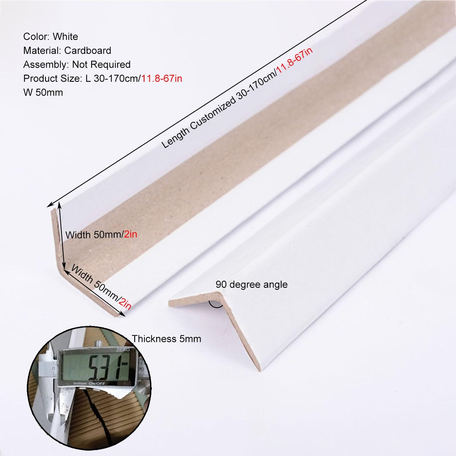 Kantenschutz aus Verpackungskarton, 12 30 55 67 Zoll Länge, 5 mm Dicke, weißer Kantenschutz, Eckenschutz aus Geschenkpapier für Möbelbeschläge, Logistik, Versandverpackungen (30er-