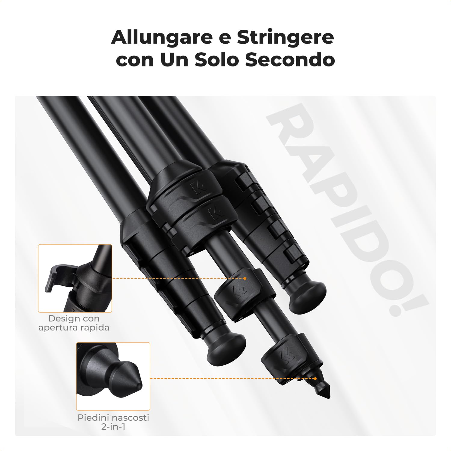 K&F CONCEPT Treppiede per Fotocamera 163cm, Cavalletto Fotografico in Alluminio Leggero e Compatto, Carico Max 10kg, Treppiedi per Fotocamere DSLR/Sony/Canon/Nikon, Binocoli, Smartphone, iphone ecc
