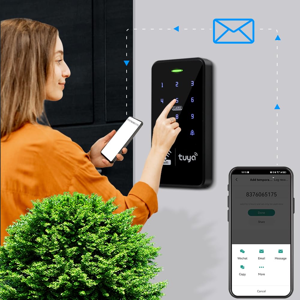 Kit Controllo Accessi AccessShield Con Tastiera RFID IP68, Serratura Elettrica 150 Kg, 10 Portachiavi E APP Tuya