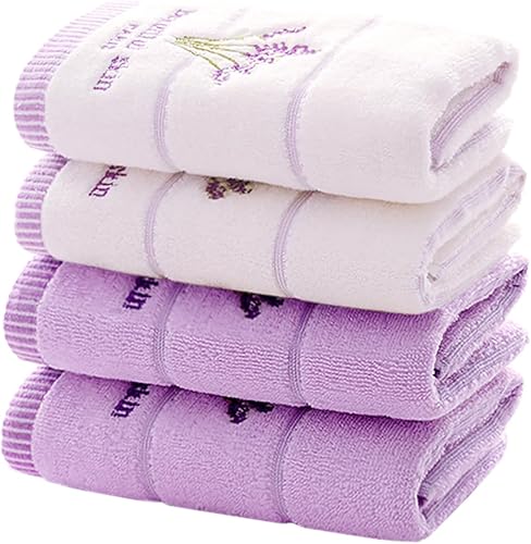 Pidada Juego de 4 toallas de mano 100% algodón lavanda floral para baño de 13.8 x 29.5 pulgadas (blanco y morado)