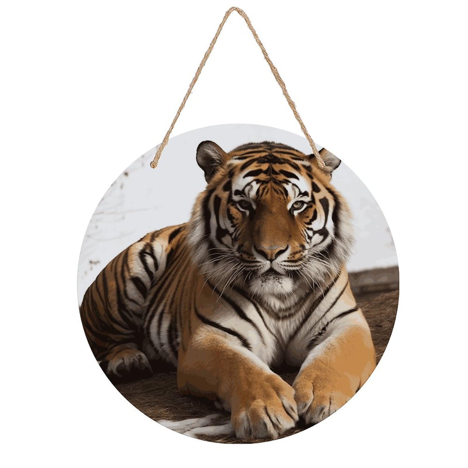 FekiLoot Big Tiger Wall Art Decor Round Wood Hanging Sign Decoration Wooden Circle Door Sign Round Hanging Decorative Wood Plaque Door Hanger for Home Outdoor Indoor Decoration