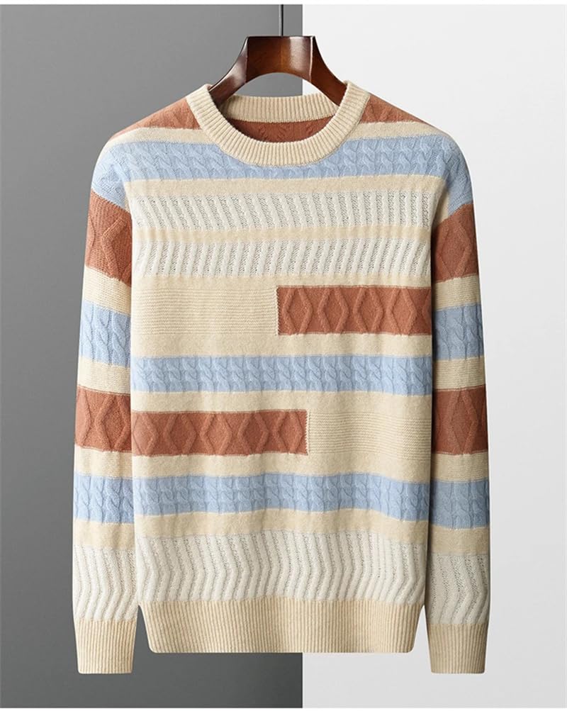 Dninmim Suéter de cachemira de invierno para hombre, cuello redondo, grueso, manga larga, jacquard, chaqueta suelta de punto casual
