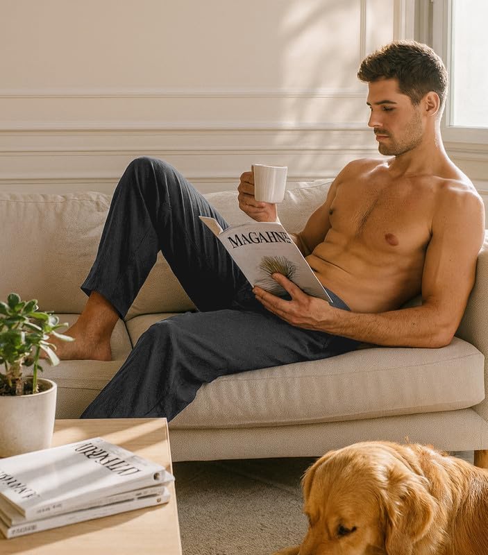 DAVID ARCHY Mens Pajama Pants, Soft Lightweight Sleep Pants, Comfy Lounge Pajama Bottoms with Pockets and Button Fly, 2 Pack - Image 6