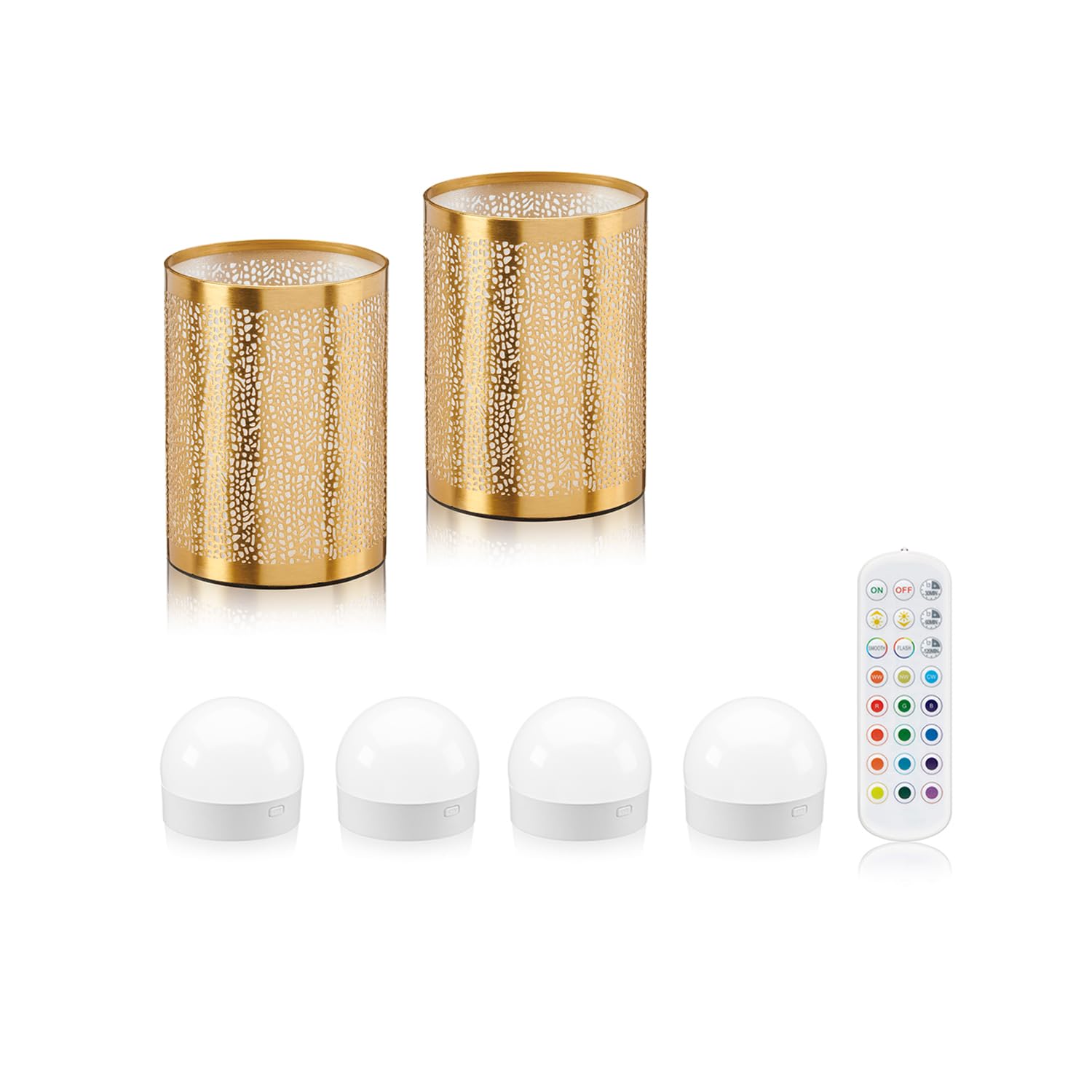 Auraglow Rechargeable Wireless LED Table Lamp with Remote – Battery-Powered, Dimmable, Colour-Changing, Cordless for Restaurants, Bars & Homes (Brass, 2 Lamps, 4 Light Sources, 1 Remote)