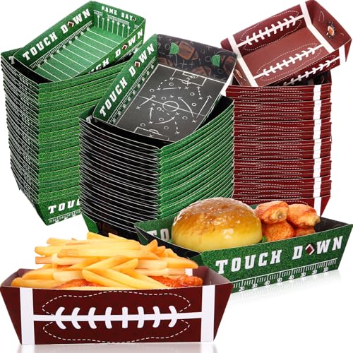 Thenshop 120 Pcs Football Party Supplies Kit 4lb Large Paper Food Trays Football Bowls Disposable Nacho Hot Dog Resistant Liner Paper Trays Serving Tray for Game Day Birthday Decor