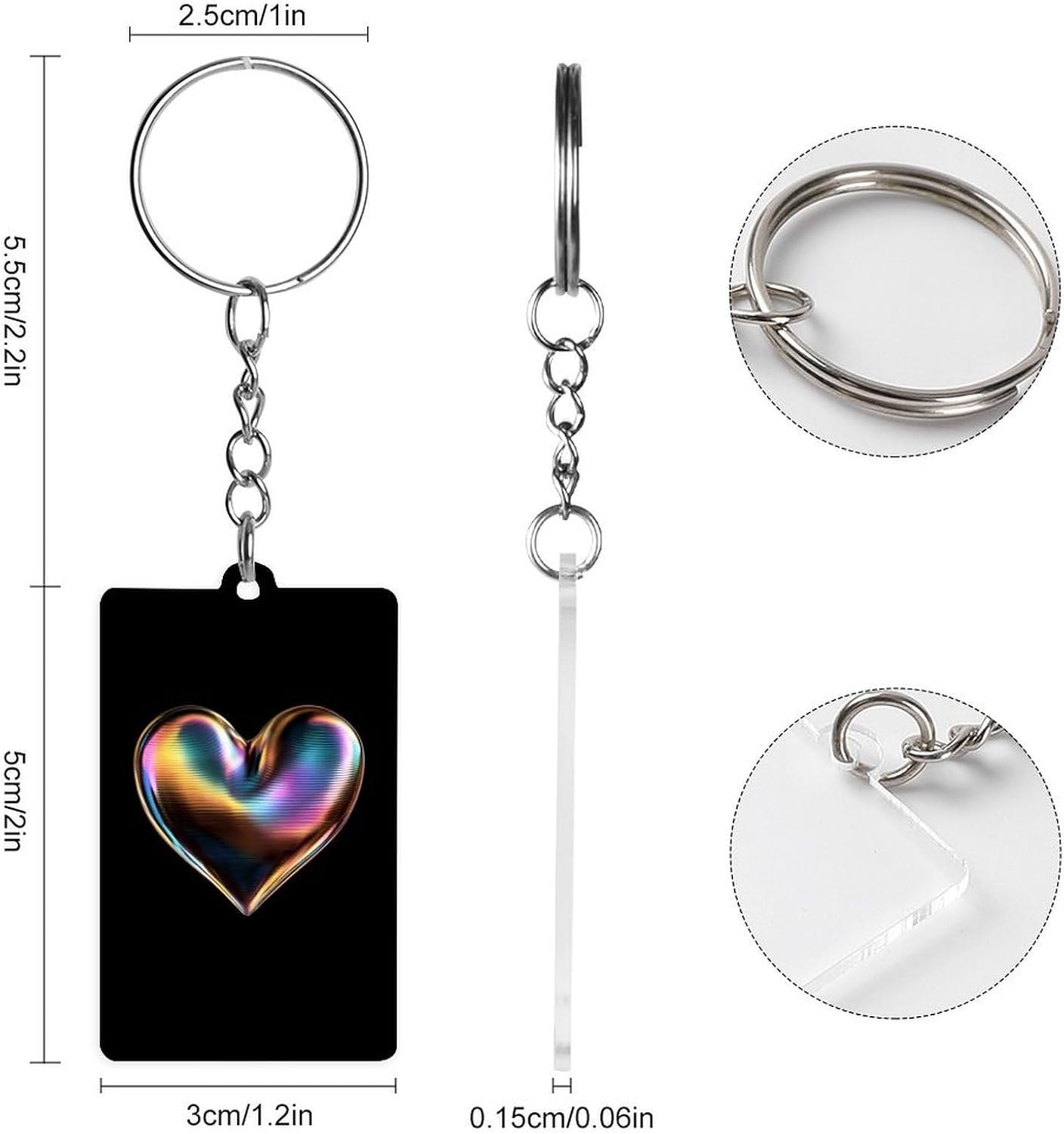 Rainbow Funny Heart Cute Keychain Key Ring with Acrylic Graphic Pendant Car Bag Accessories image 2