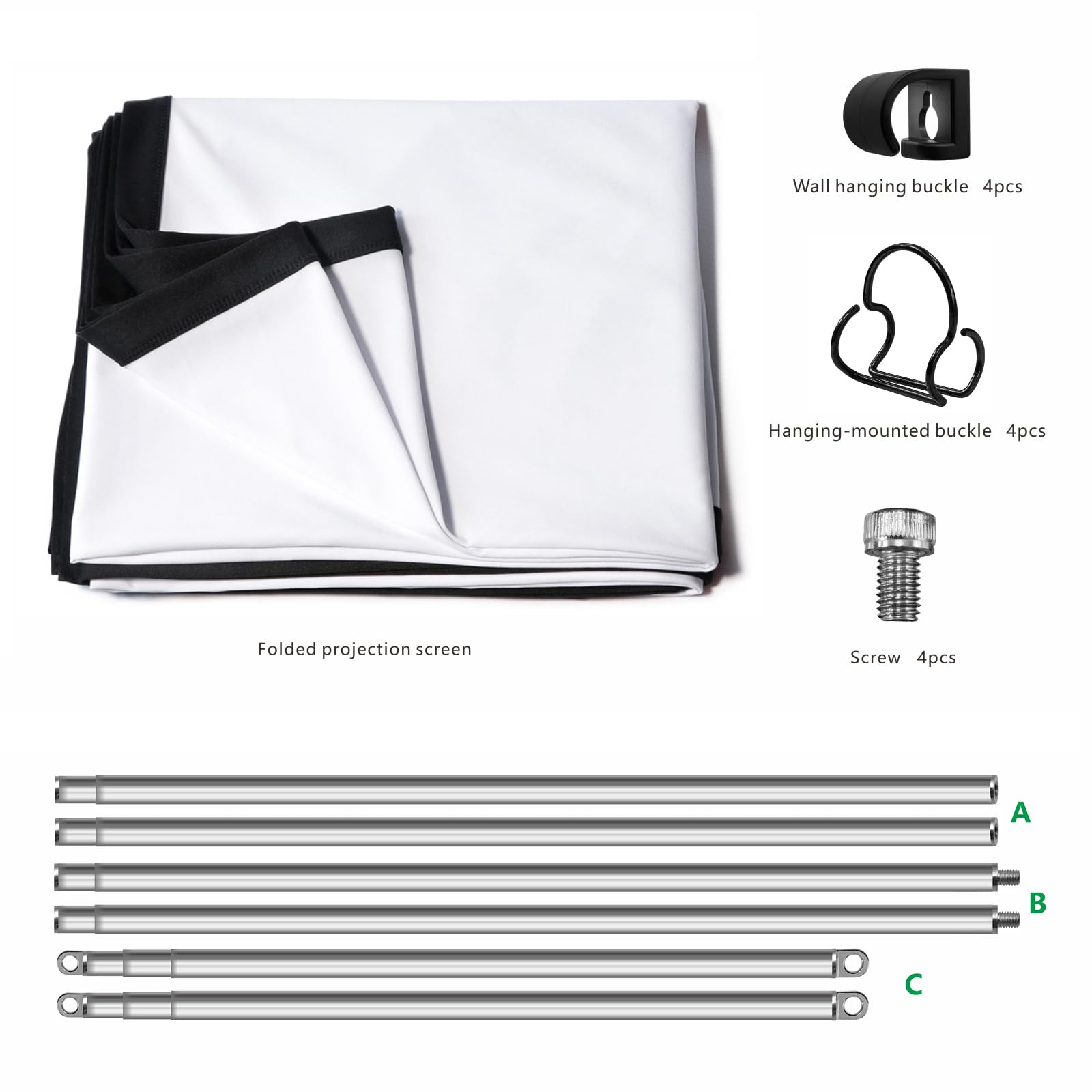 Écran de projecteur Pliable de 100/120 Pouces avec Cadre à Barres 16: 9 HD 4K écran de Projection portatif en Argent avec Support Noir Anti - pli (70")
