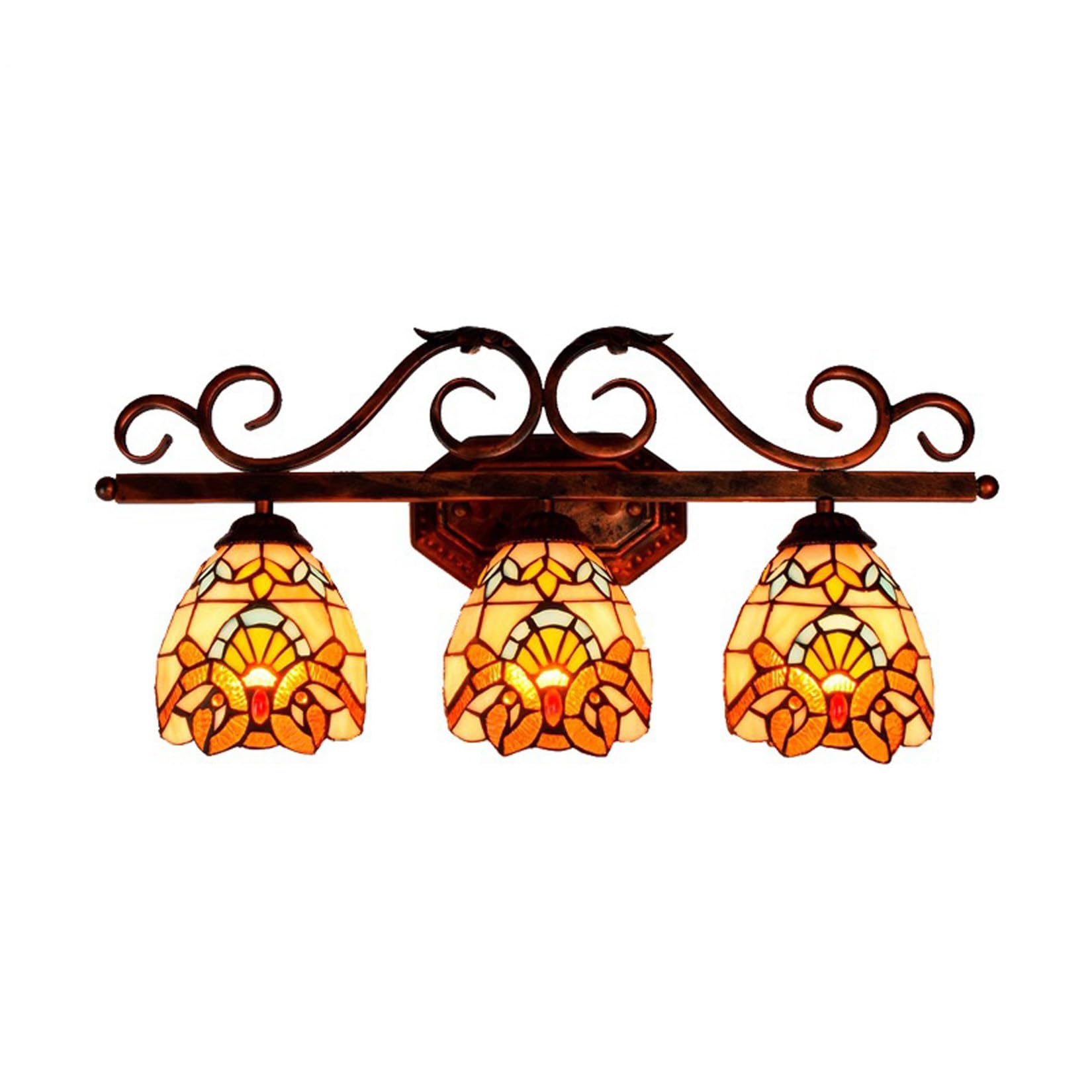 Tiffany Style 3-Light Bathroom Vanity Light Stained Glass Wall Sconce