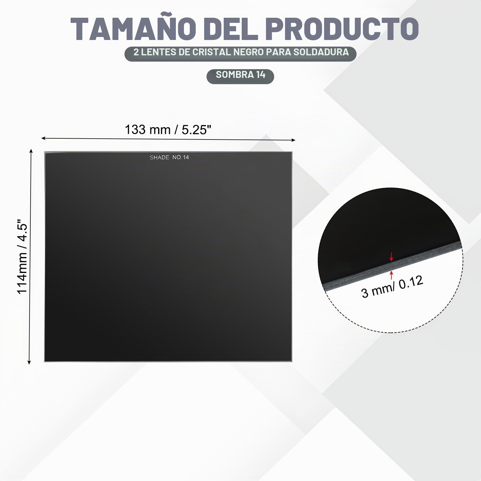 PATIKIL Lente de Soldadura de Vidrio Sombra 14, 2 Unidades 4.5" x 5.25" Filtro de Casco endurecido de Vidrio oscurecido para Casco de Soldadura, Lente de Vidrio para Casco Soldadura, Negro