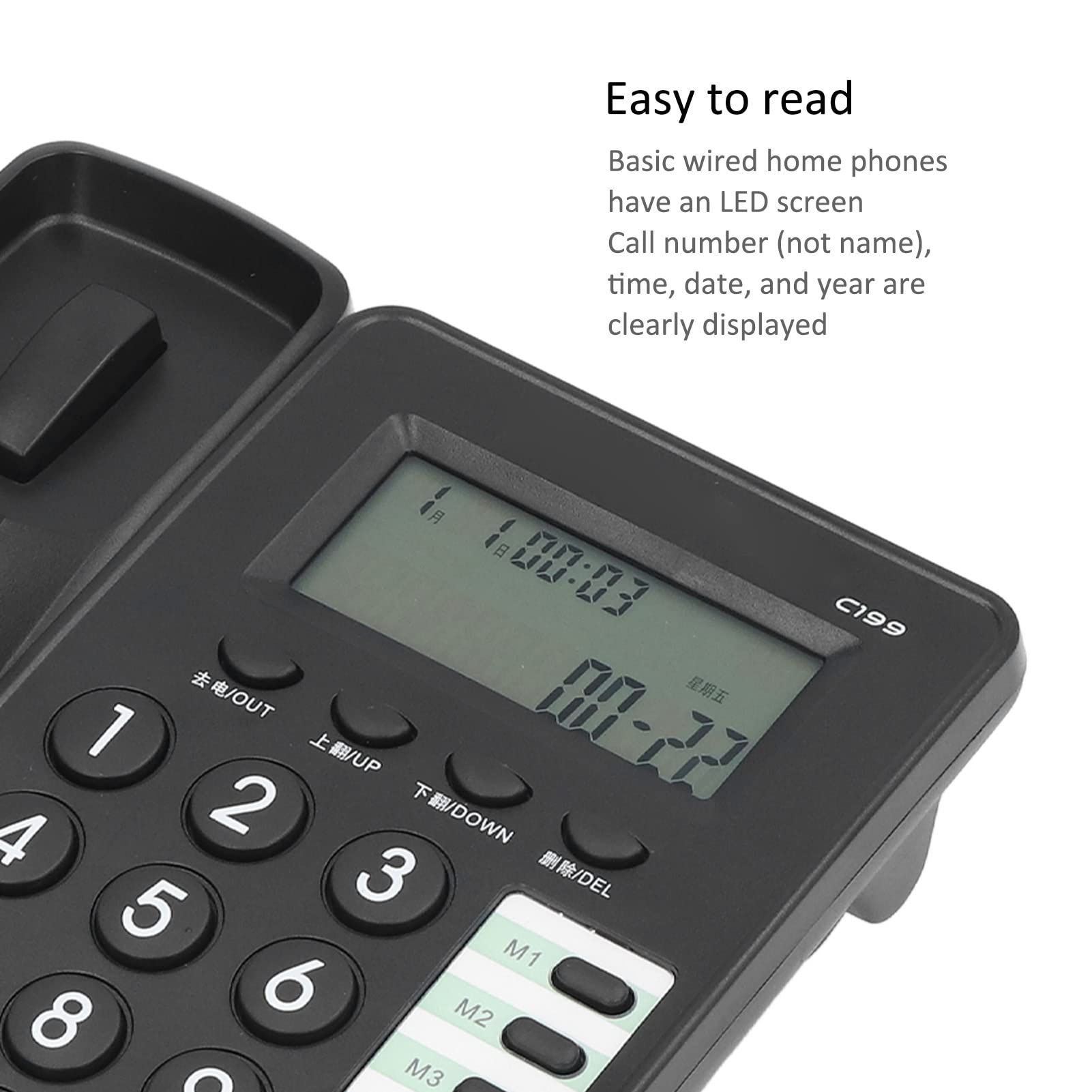 Telefono con Filo, Telefono di Casa con Schermo LED, Servizio di Identificazione Chiamante e Vivavoce con Voce Chiara, Funzione Muto, Telefono Fisso per Ufficio, Reception, Hotel