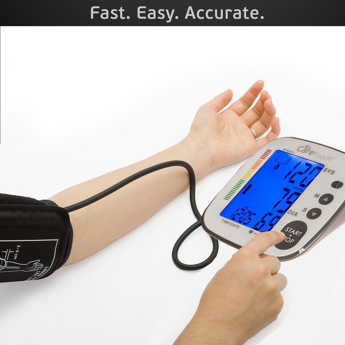 Care Touch Digital Blood Pressure Monitor Cuff - Platinum Series Upper Arm BP Machine with Large LCD Display, Medium to Large Cuff - Includes Batteries, AC Adapter and Carrying Case