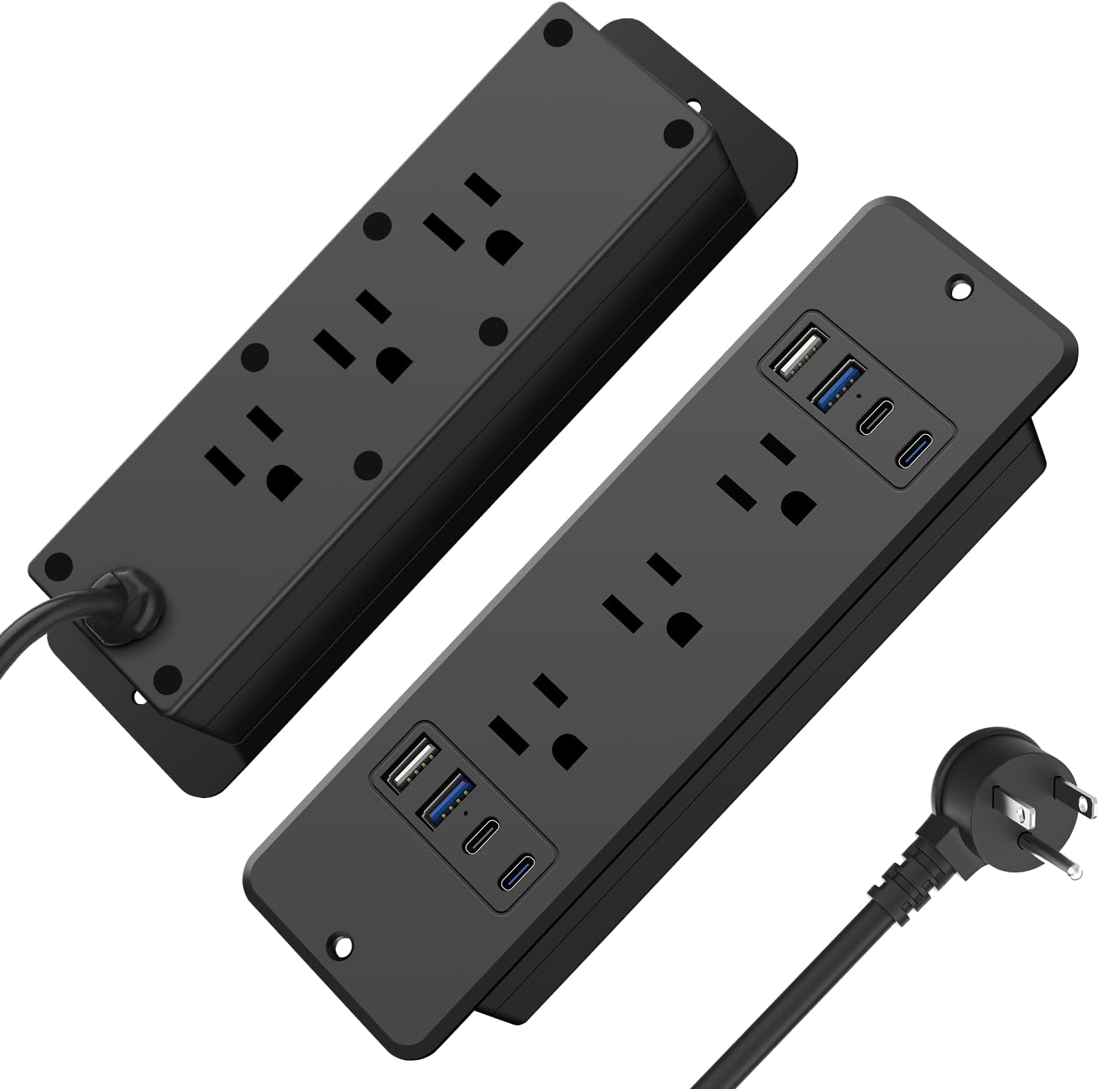 HHSOET 14-in-1 Quick Charge flush-mounted power strip, 20 W, furniture socket, USB C, surge protector with 6 AC sockets, 4 USB-A and 4 USB-C, cable