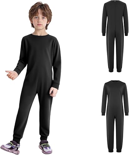 Special Needs Adaptive Clothing for Children Boys Girls Long Sleeve Anti-Strip Jumpsuit Zip Back Romper Black 8 Years