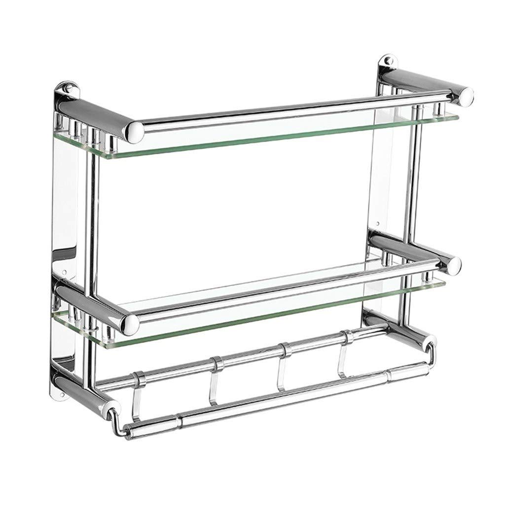 2-Tiers 6mm Thick Tempered Glass Shelf Bathroom Shelves Shower Caddy Bath Basket Storage Shelf Stainless Steel Rails Wall