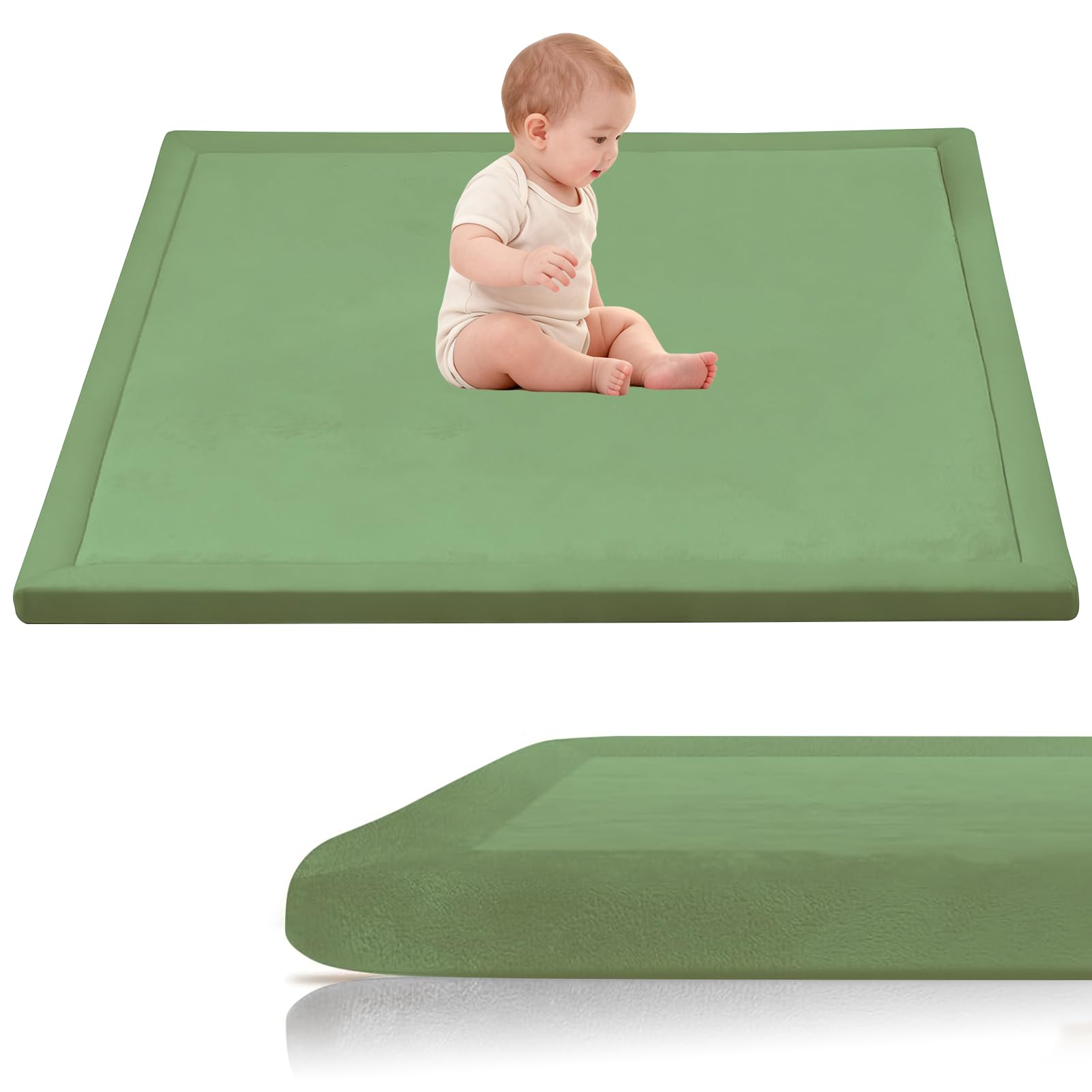 Stqyeiw 3cm Thick Baby Crawling Mat 140 x 180 cm Grass Green Area Rug Kids Rug Nursery Rug Non Slip Play Crawling Mat for Nursery Baby Rugs Carpets Large Coral Velvet Baby Play Mat