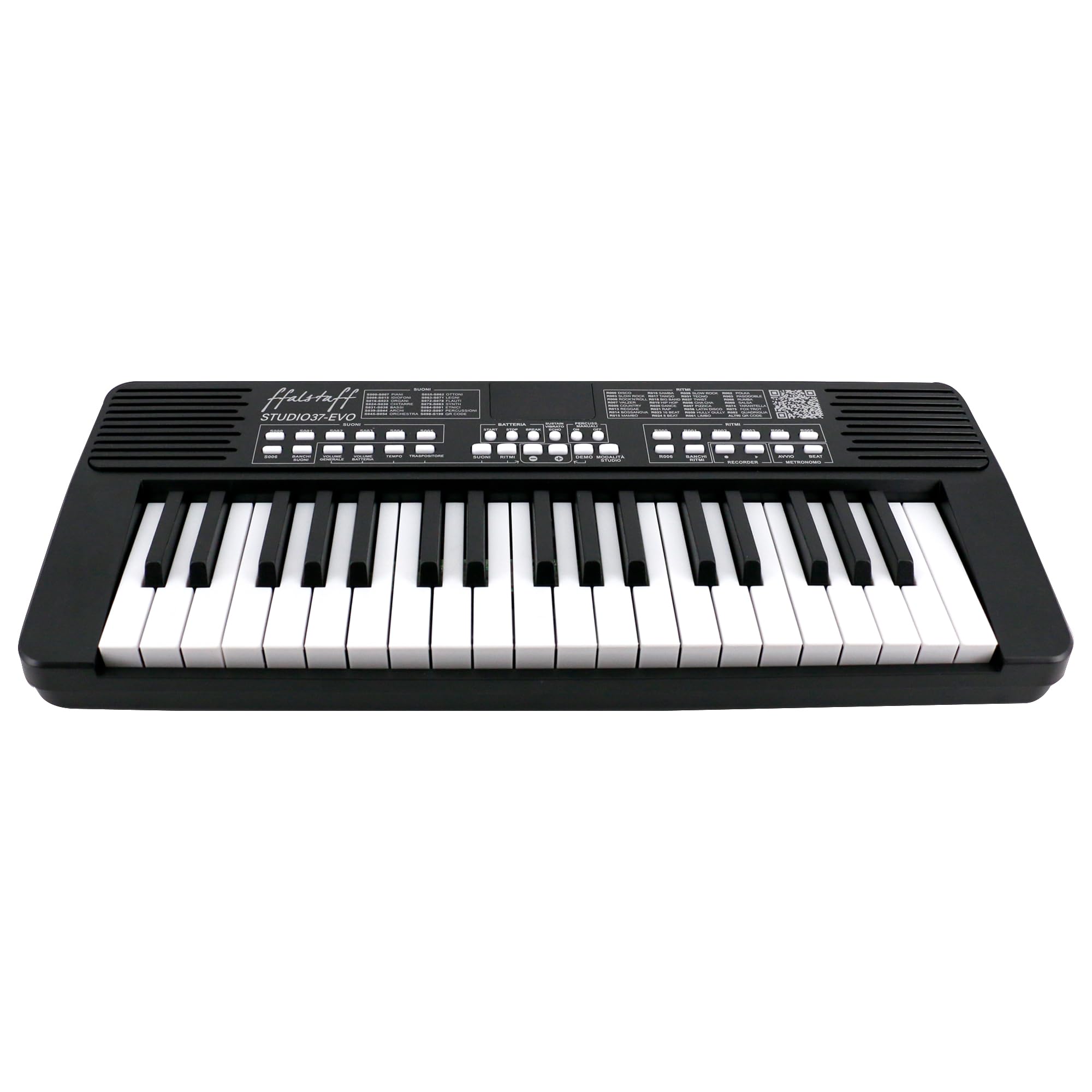 ffalstaff STUDIO-37-EVO Tastiera Elettronica Ricaricabile 37 Tasti per uso Scolastico "Italian Design" - Microfono, USB Tipo C, Cavo Jack-Jack e E-book "Suona la Tastiera" inclusi (Nero)