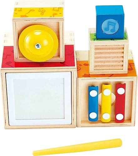 Hape Juego de música apilable | Caja musical colorida de 6 piezas, juego de madera para niños mayores de 18 meses